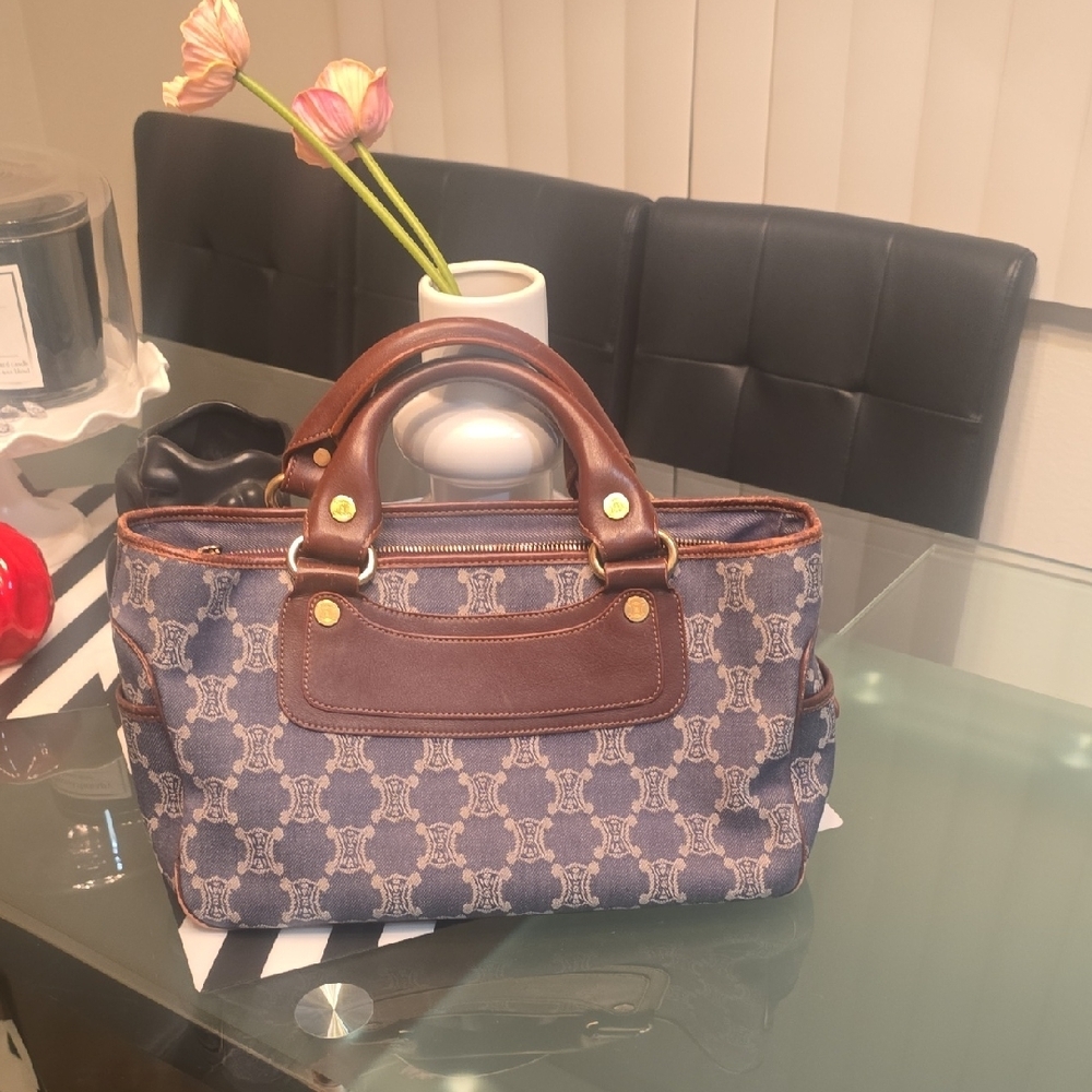 Celine Boogie bag Blue and Brown Satchel with Geometric Pattern AUTHENTIC - Picture 16 of 16